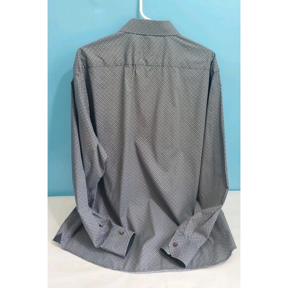 Mens Button Front Shirt Xl Geometric Print Collared Blu By Polifroni Lightweight - Picture 3 of 11